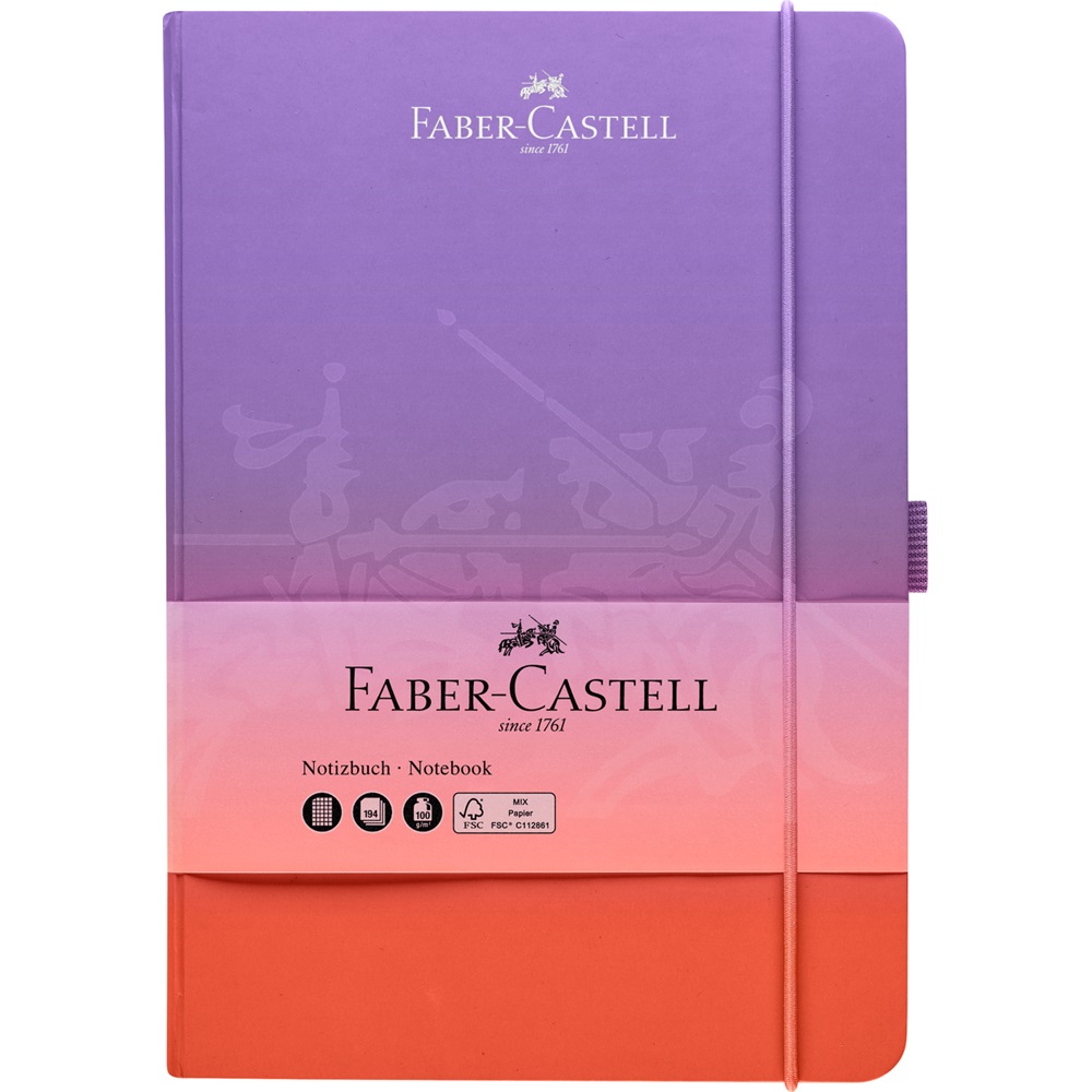 Napló A5 194 lap kockás, gumírozott tolltartóval,színátmenetes Faber-Castell piros-lila