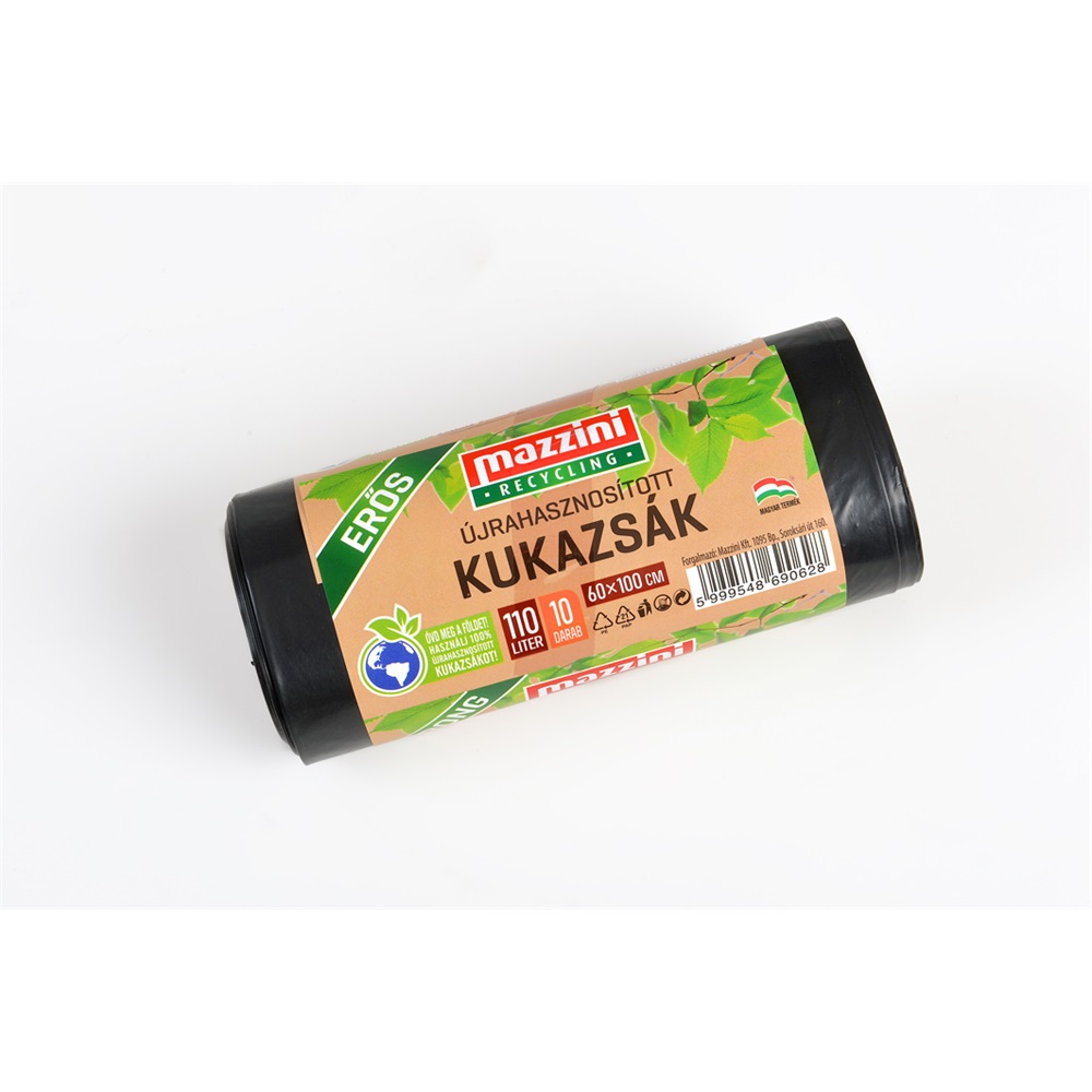 Szemeteszsák újrahasznosított 110 liter 60 x 100 cm 30 mikron 10 db/tekercs Mazzini_fekete