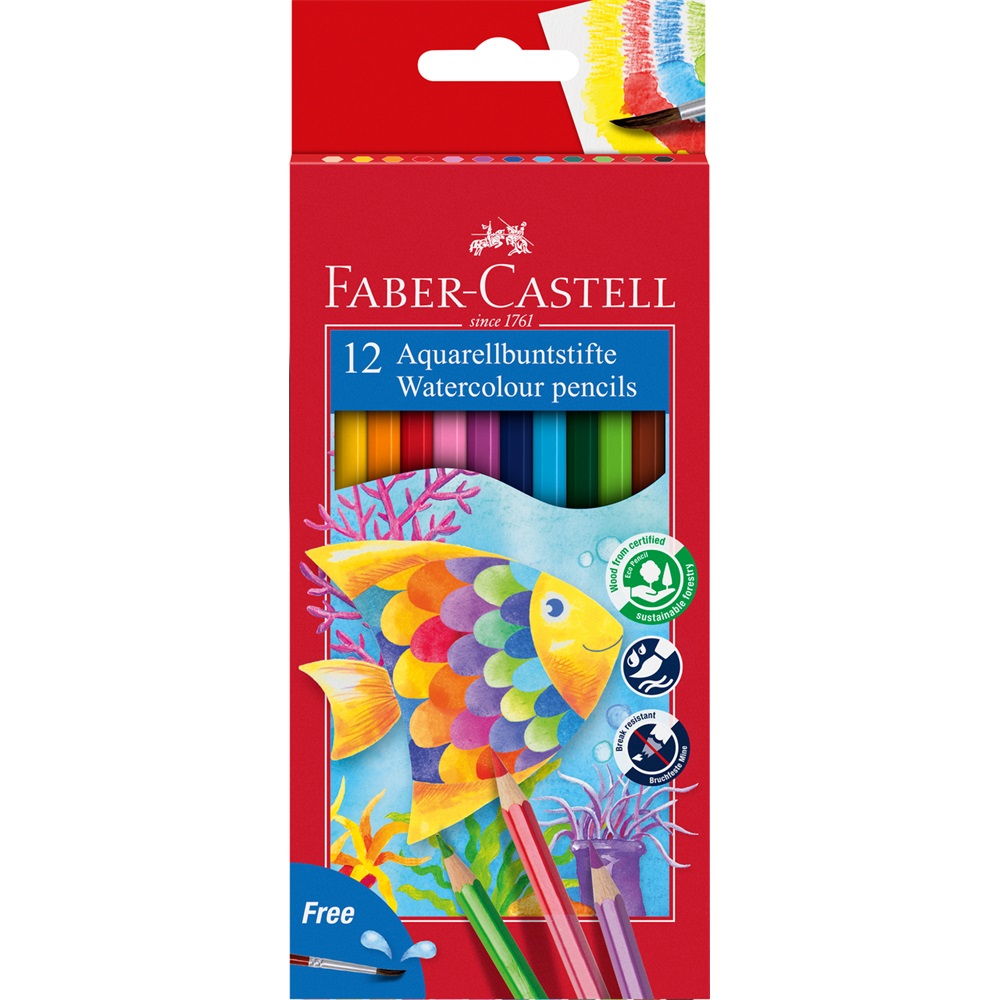 Színes ceruza készlet hatszögletű akvarell + ecset Faber-Castell 12klf. szín