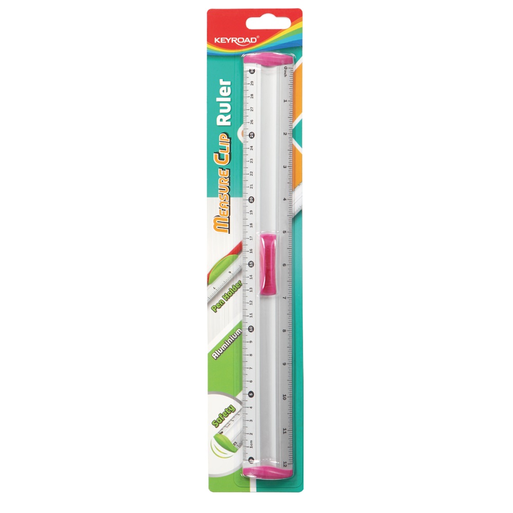 Vonalzó 30 cm, fém Keyroad Measure Clip vegyes színek - Image 2