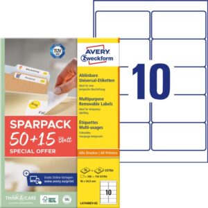 Etikett címke, 96x50,8mm, 25lap 10 címke/lap visszaszedhető Avery