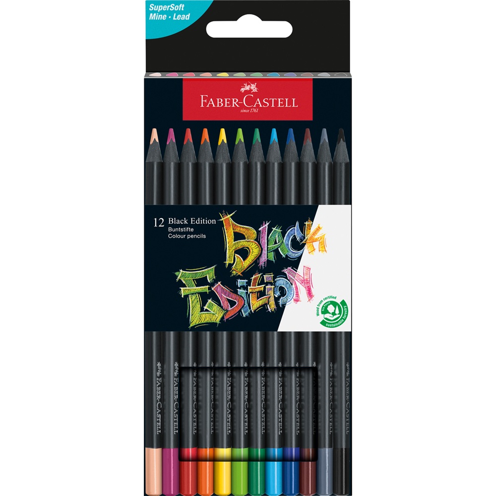 Színes ceruza készlet háromszögletű BLACK EDITION Faber-Castell fekete test 12klf. szín - Image 2