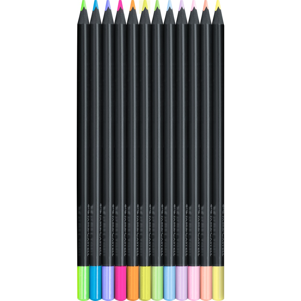 Színes ceruza készlet háromszögletű BLACK EDITION Faber-Castell neon+pasztell fekete test 12klf. szín